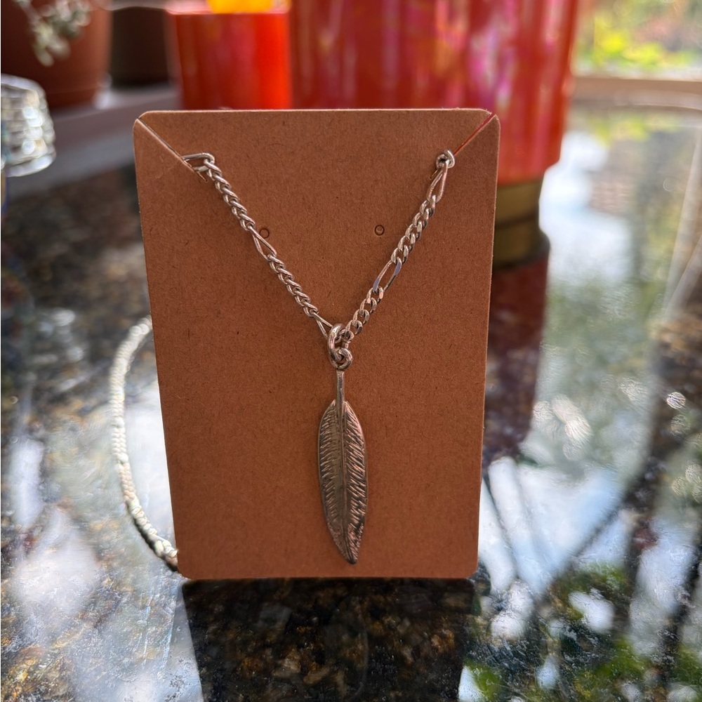Silver Feather Pendant Necklace